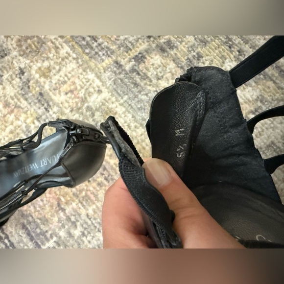 Stuart Weitzman Outing Heeled Sandal Black Leather Strappy Cage Design - Picture 13 of 16